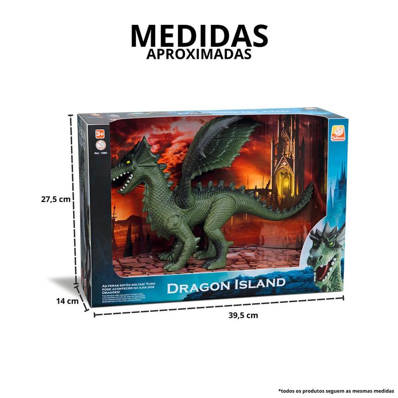 Dragão de Brinquedo Dragon Island Articulado Vinil Atóxico
